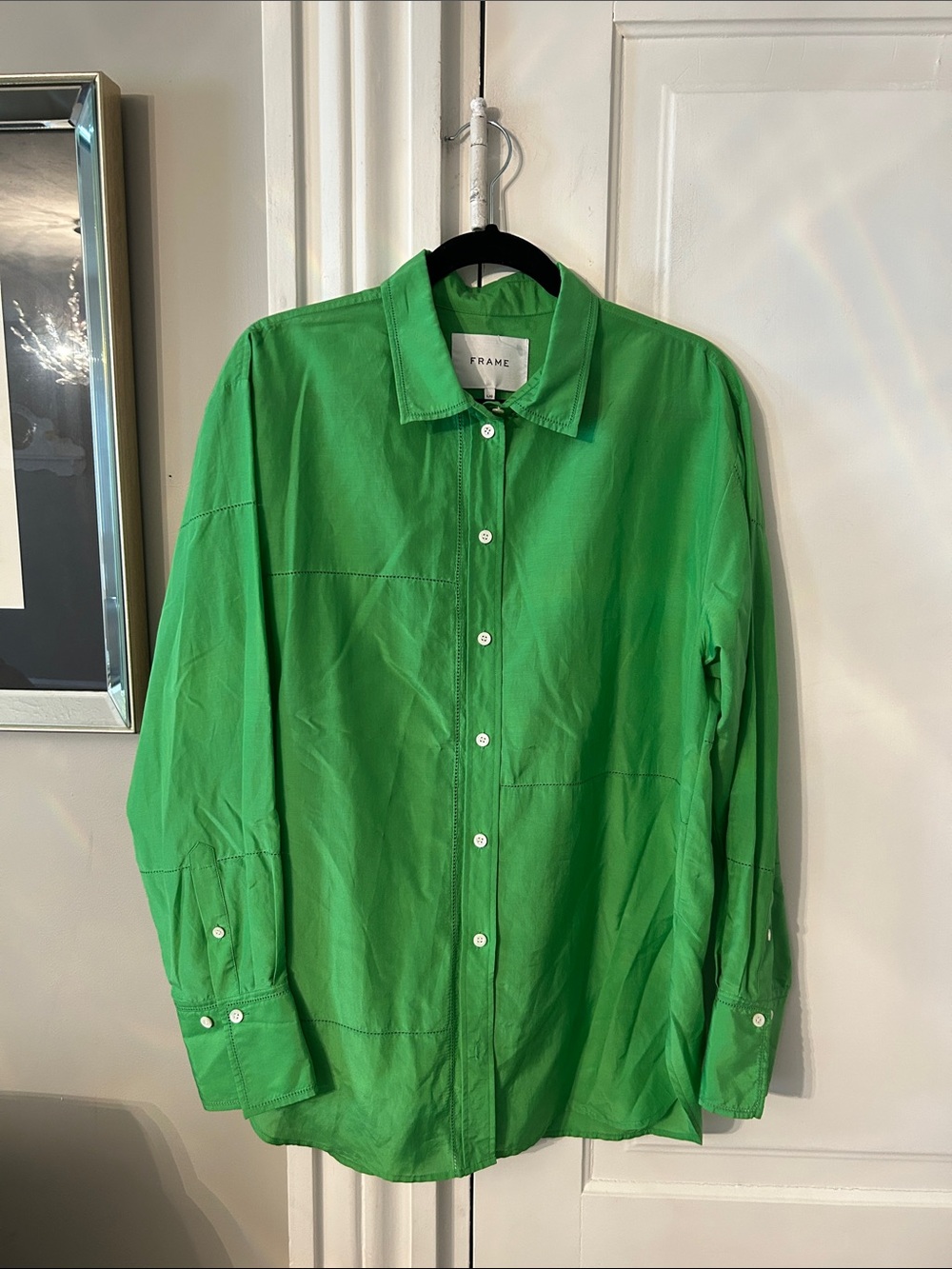 Frame Denim Lightweight Button-Up Shirt Jacket in Bright Green